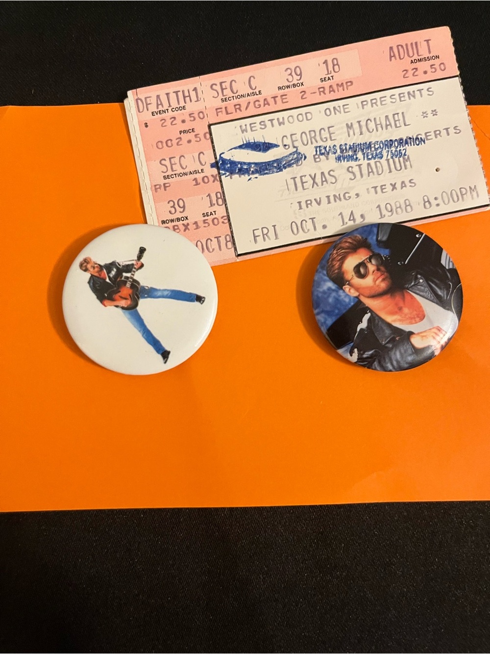 My Original 1988 George Michael “Faith” Concert Tour Ticket Stub and Pins